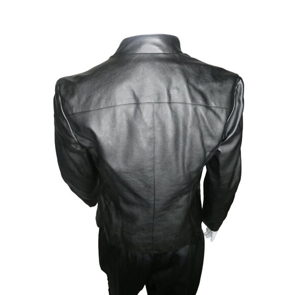 Vince Camuto Black Leather Jacket Gold Buttons Women's Small‎ - Picture 6 of 9